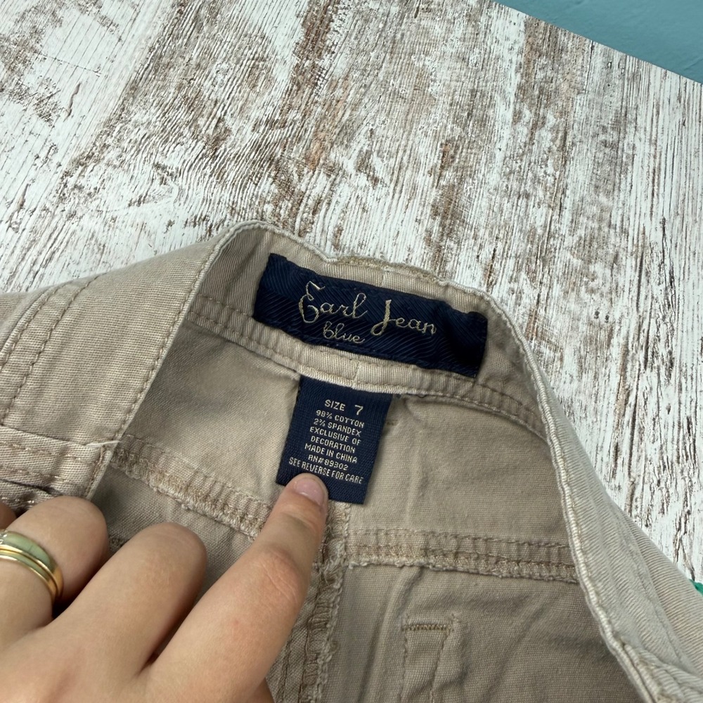 VTG Y2K Earl Jean Khaki Flare Pants Tan Wide Leg Patch Pocket Sz 7 Ultra LowRise - Picture 3 of 11
